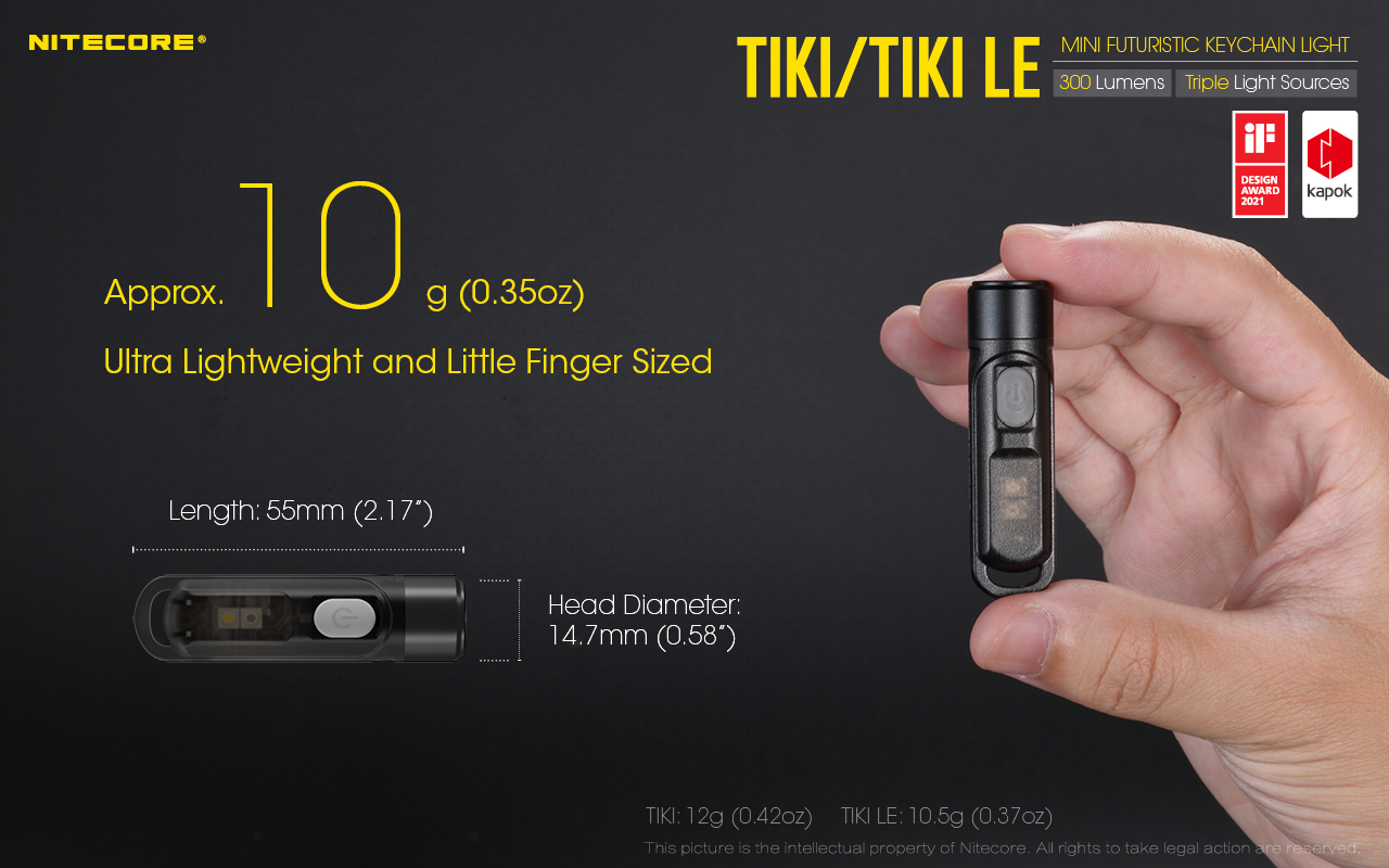 Nitecore TIKI 4 Lanterna de porta-chaves Nitecore TIKI e TIKI LE com até 300 lúmenes, carregamento USB-C e LEDs auxiliares para campismo, caminhadas e atividades outdoor