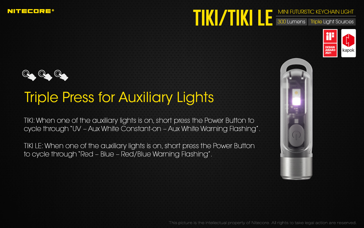 Nitecore TIKI 15 Lanterna de porta-chaves Nitecore TIKI e TIKI LE com até 300 lúmenes, carregamento USB-C e LEDs auxiliares para campismo, caminhadas e atividades outdoor