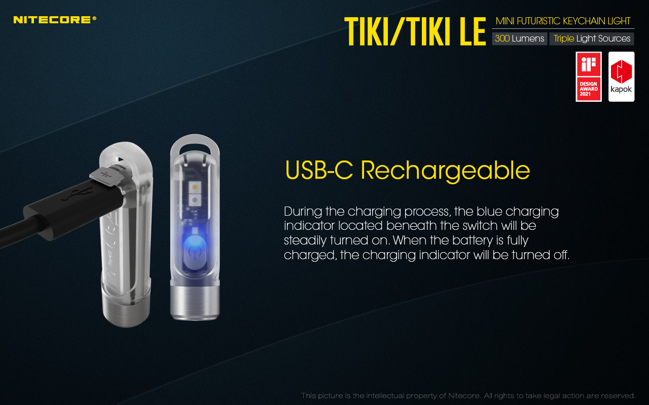 Nitecore TIKI 18 Lanterna de porta-chaves Nitecore TIKI e TIKI LE com até 300 lúmenes, carregamento USB-C e LEDs auxiliares para campismo, caminhadas e atividades outdoor