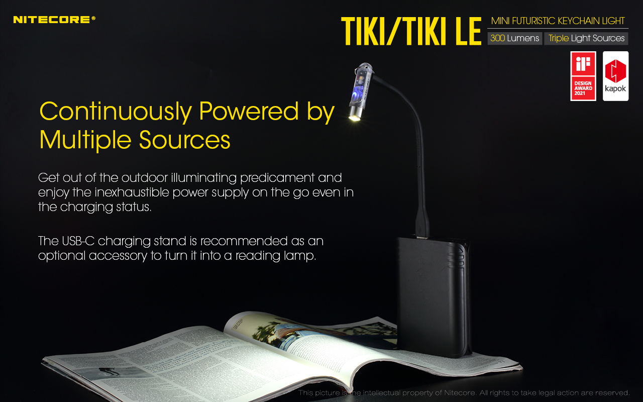 Nitecore TIKI 21 Lanterna de porta-chaves Nitecore TIKI e TIKI LE com até 300 lúmenes, carregamento USB-C e LEDs auxiliares para campismo, caminhadas e atividades outdoor