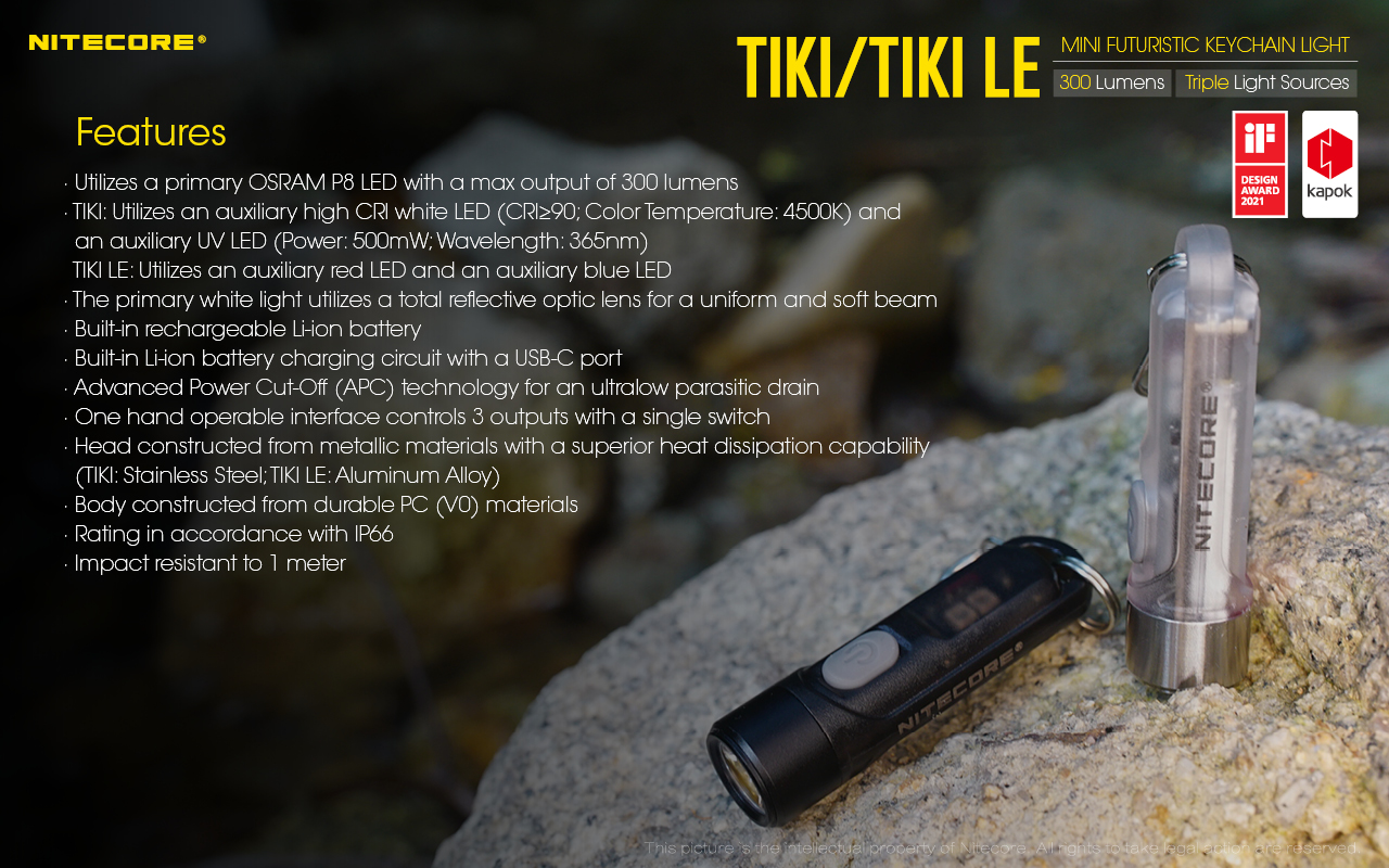 Nitecore TIKI 24 Lanterna de porta-chaves Nitecore TIKI e TIKI LE com até 300 lúmenes, carregamento USB-C e LEDs auxiliares para campismo, caminhadas e atividades outdoor